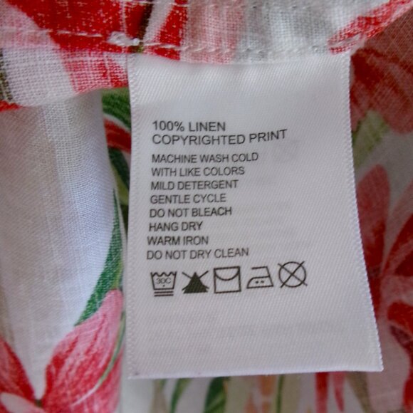 Tommy Bahama Linen Long Sleeve Button Down Blouse Shirt Top M Green Coral Tan - Picture 11 of 12